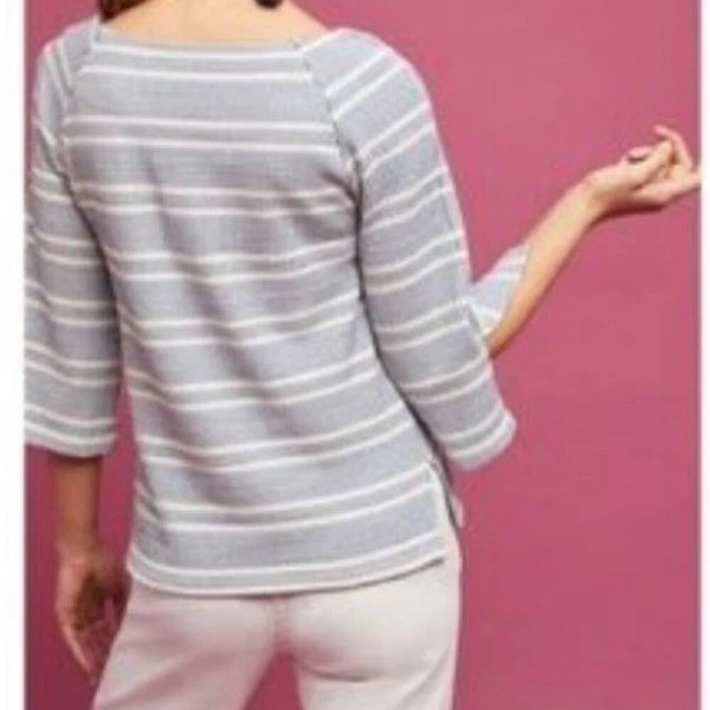 Anthropologie Postmark INTERFERENCE 9-h15 stcl XS blue striped Bell Sleeve Top